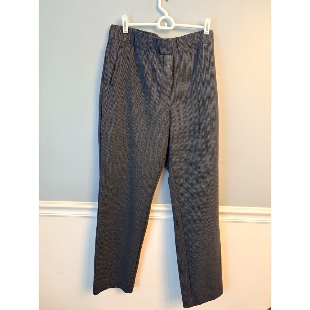 J.Jill Ponte Slim Leg Pants Navy Gray Herringbone Pull On Trousers Womens L